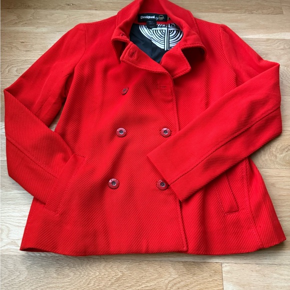 Desigual Women's Orange Double-Breasted Jacket. Never worn. Size 42.